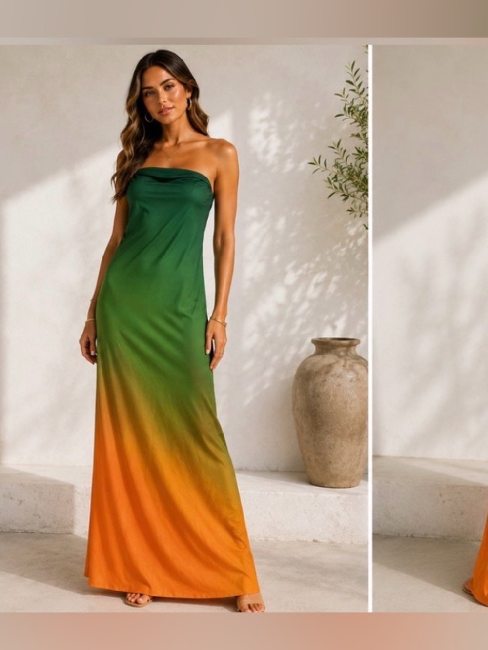 Dress Forum Strapless Ombre Maxi Dress in Green & Orange Size Large NWT